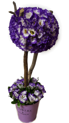 סידור פרחים מיוחד כדורי על גזע עץ - שדה פרחים עיצובים