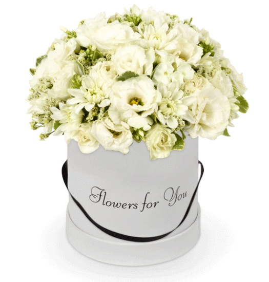 סידור פרחים לבנים בקופסה -שדה פרחים משלוחי פרחים
